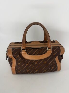 Gucci Vintage Brown Logo Canvas GG Tan
Leather Boston Bag